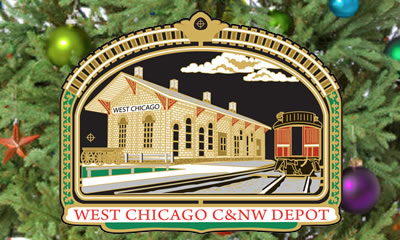 West Chicago ornament celebrating the Chicago and Northwestern train depot