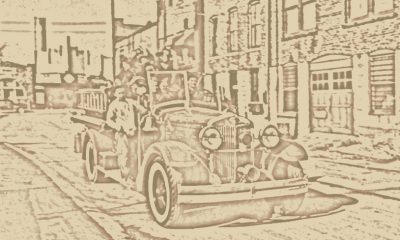 Relief drawing of vintage fire truck
