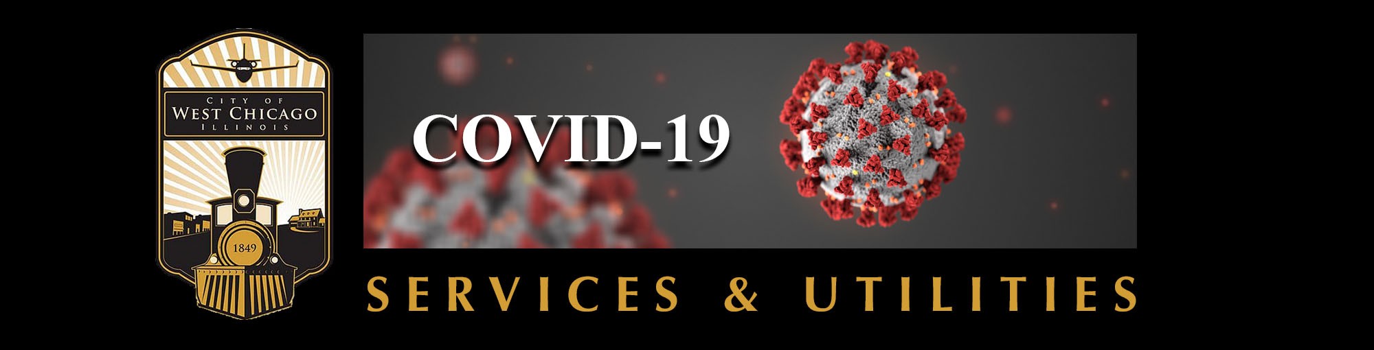 Graphic of West Chicago logo and COVID-19 virus molecule
