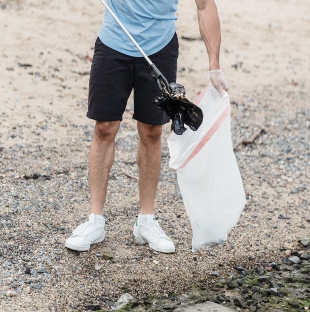 Litter being picked up on road