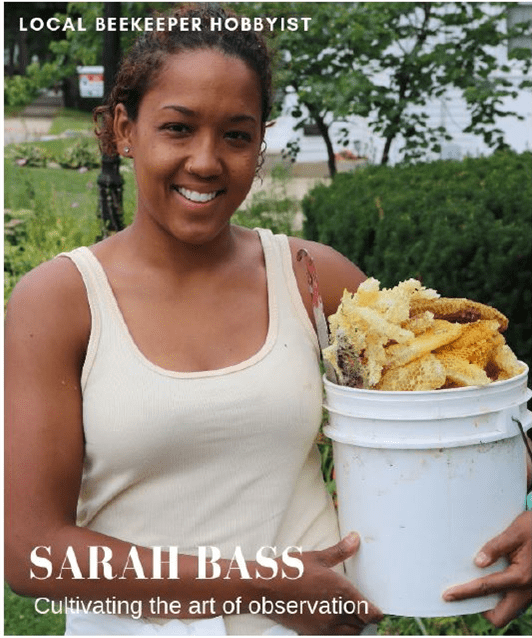 Woman holding a bucket full of honeycombs