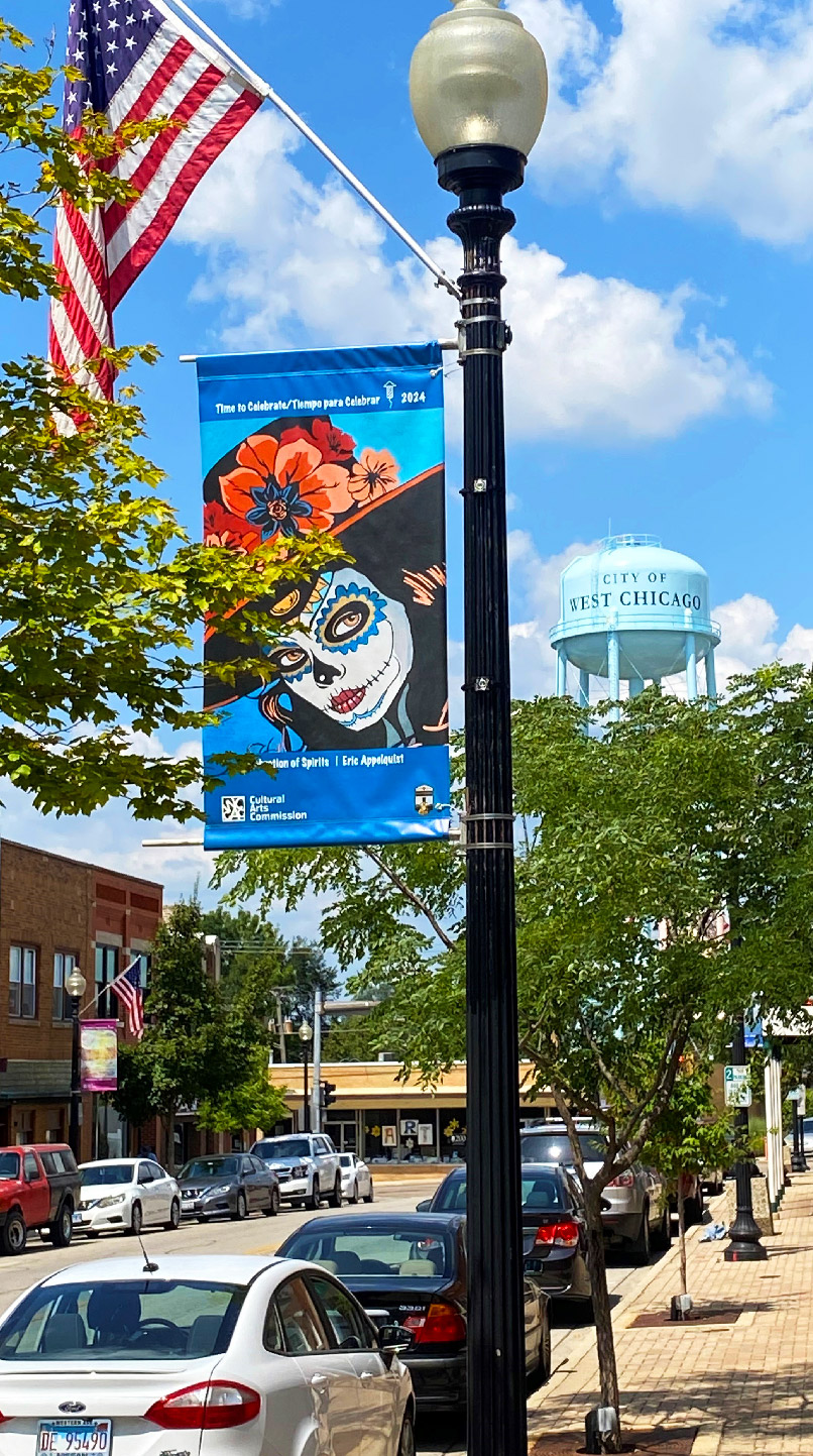 Artwork feaured on streetlight pole